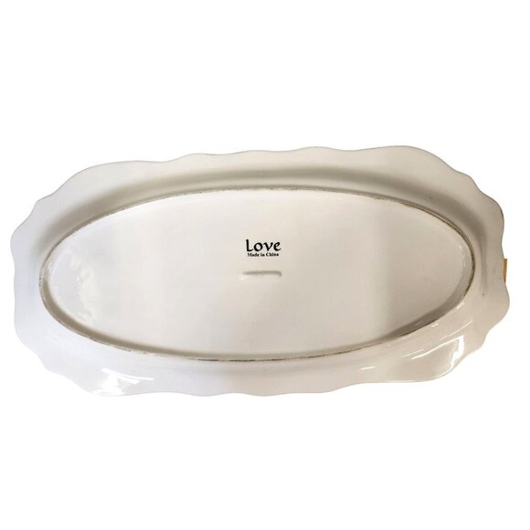 Seymour Mann Hand Painted Love Floral Rose Pink Edge Serving Tray Appx 17.5 x 8. - Picture 3 of 14